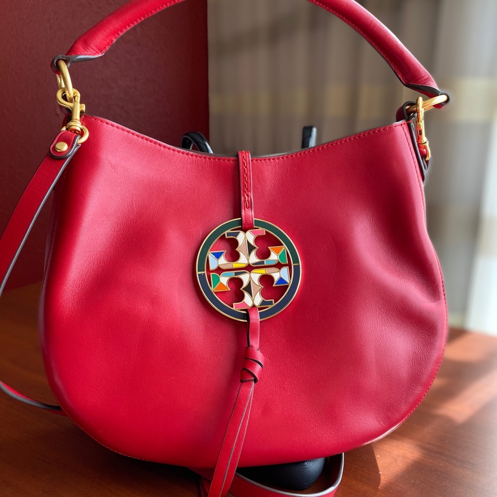 Tory Burch Miller Stained Glass Leather Mini Hobo in Red Apple